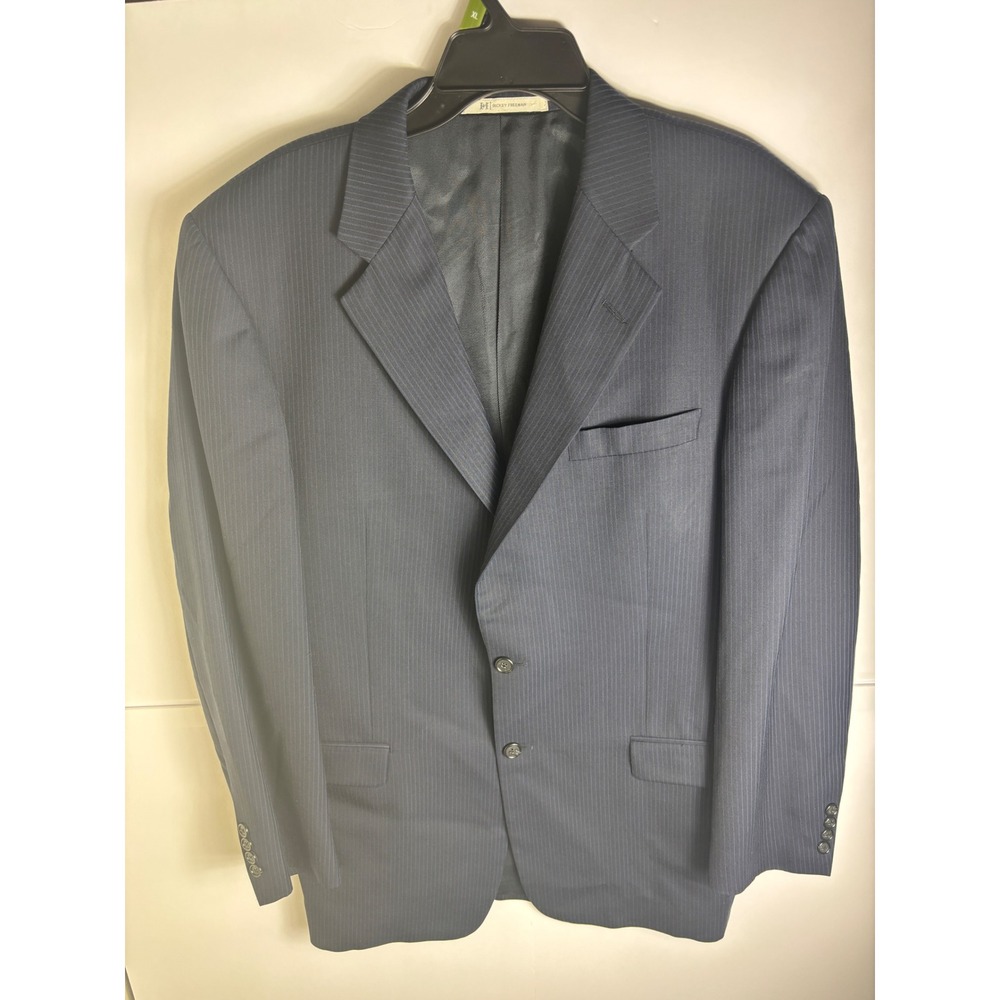 Hickey Freeman Mens 42L Navy Blue Pinstripe 100% Wool 2-Button Blazer Sport Coat